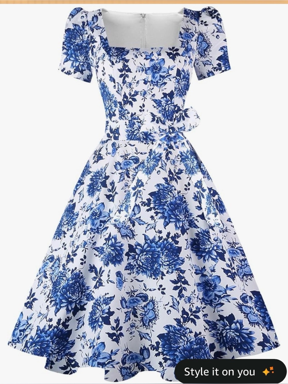 OBBUE Women's Square Neck Dress Vintage 1950s Cocktail Party Dress